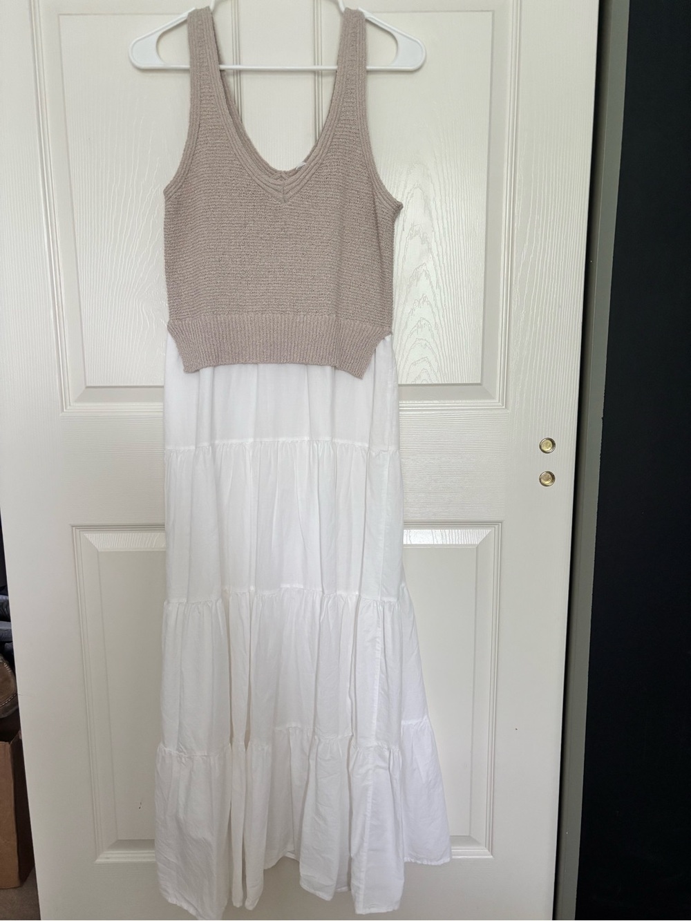 Elan White Tiered Maxi Dress with Tan Knit Sweater Tank - Picture 8 of 16